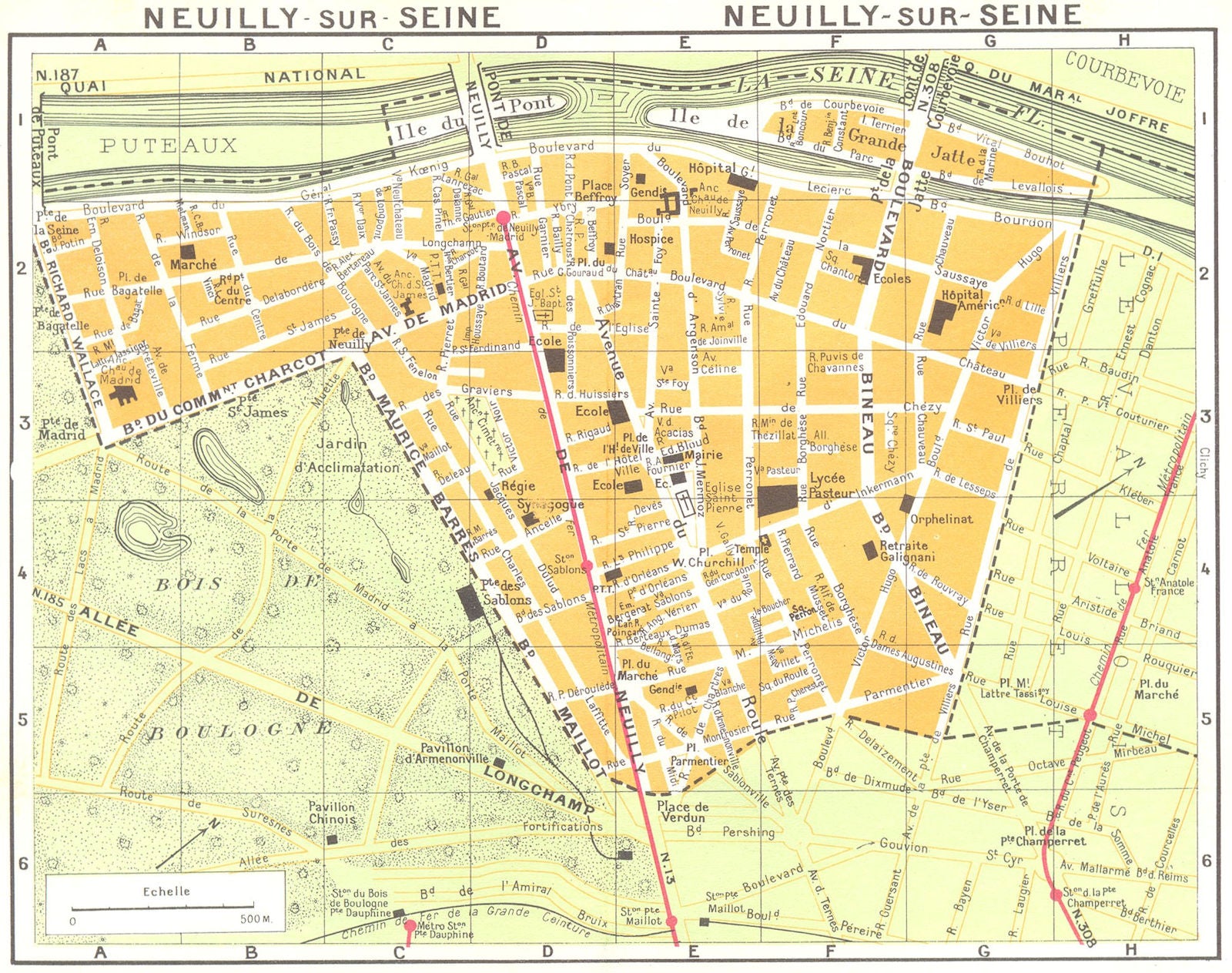 PARIS. Neuilly-sur-Seine 1920 old antique vintage map plan chart